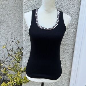 Malanalove Co. Pink & Clear Jewel Embellished Black Tank Top Women's Size L